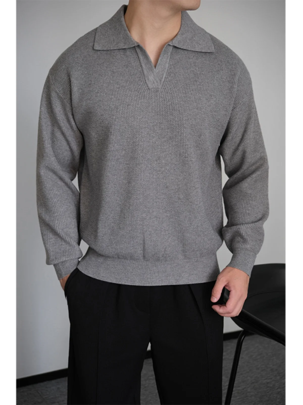 

American Retro V-Ne Knitted Sweater Men's Trendy Haome Long Sve irt Hoodie Faionable Urban Busin Casual