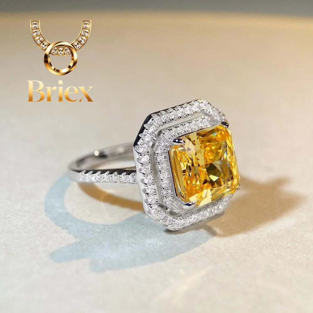 Briex Jewelry Luxury Solid Platinum PT950 Women's 5 karat Yellow Diamond Square Full Diamond Ring Raydean Cut Diamond Ring