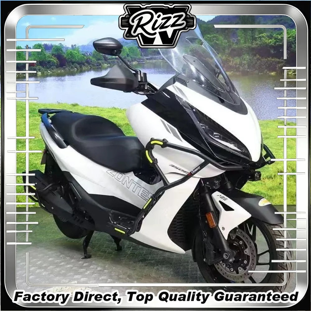 For ZONTES 350E, the accessories include bumper anti-drop guard, exhaust pipe anti-drop rod, anti-side-drop protection frame