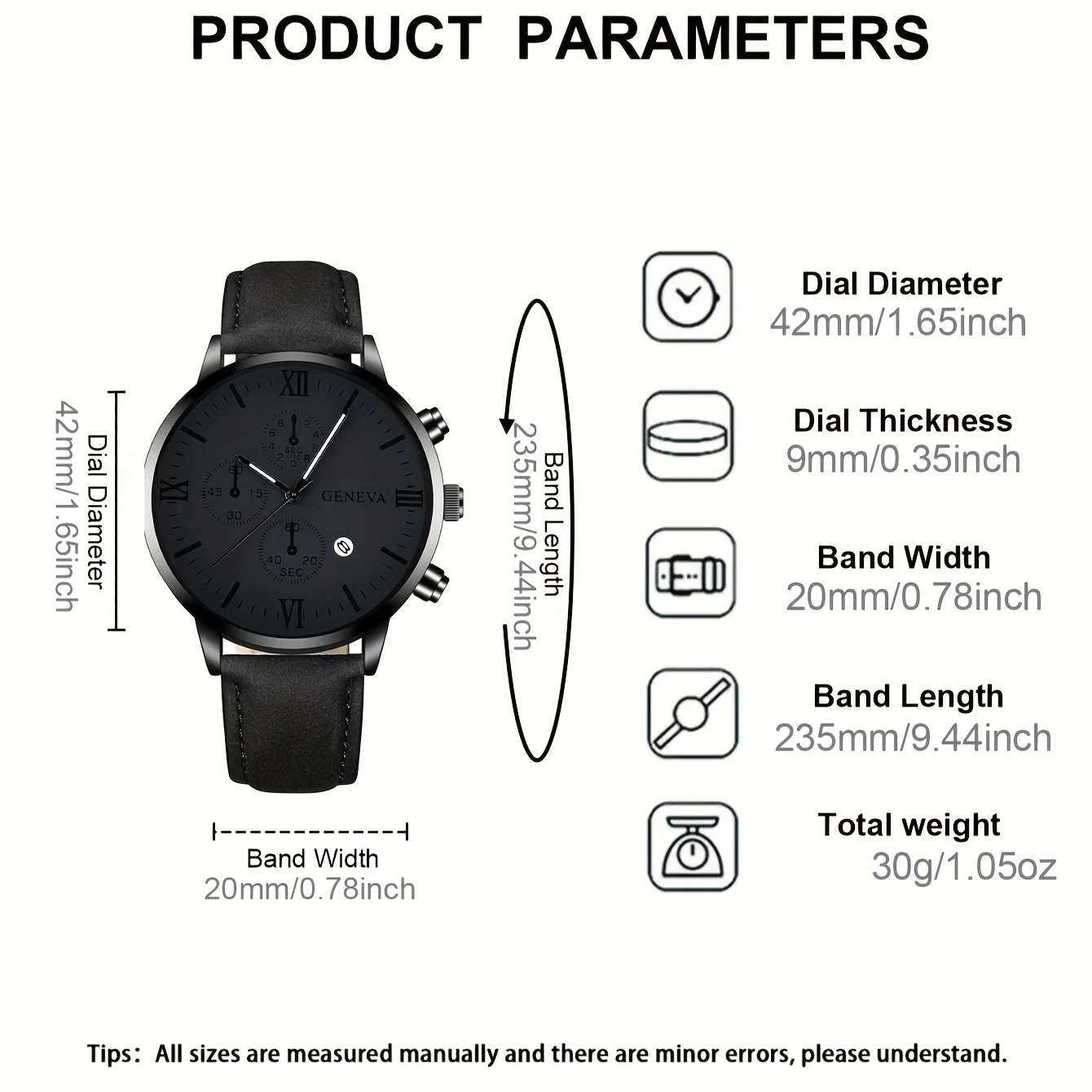 ساعة كوارتز كاجوال سوداء للرجال من البولي يوريثان ، تقويم ، حزام 1
