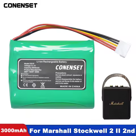 11.1V 3000mAh C406A1 3INR19/66 Battery For Marshall Stockwell 2 II 2nd Bluetooth Wireless Speaker Black