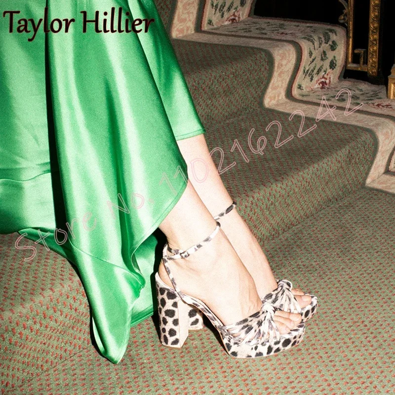 

Summer New Leopard Print Open Toe Sandals Water Platform Round Head Thick Heel Buckle Strap High Heels Elegant Women'S Shoes 46