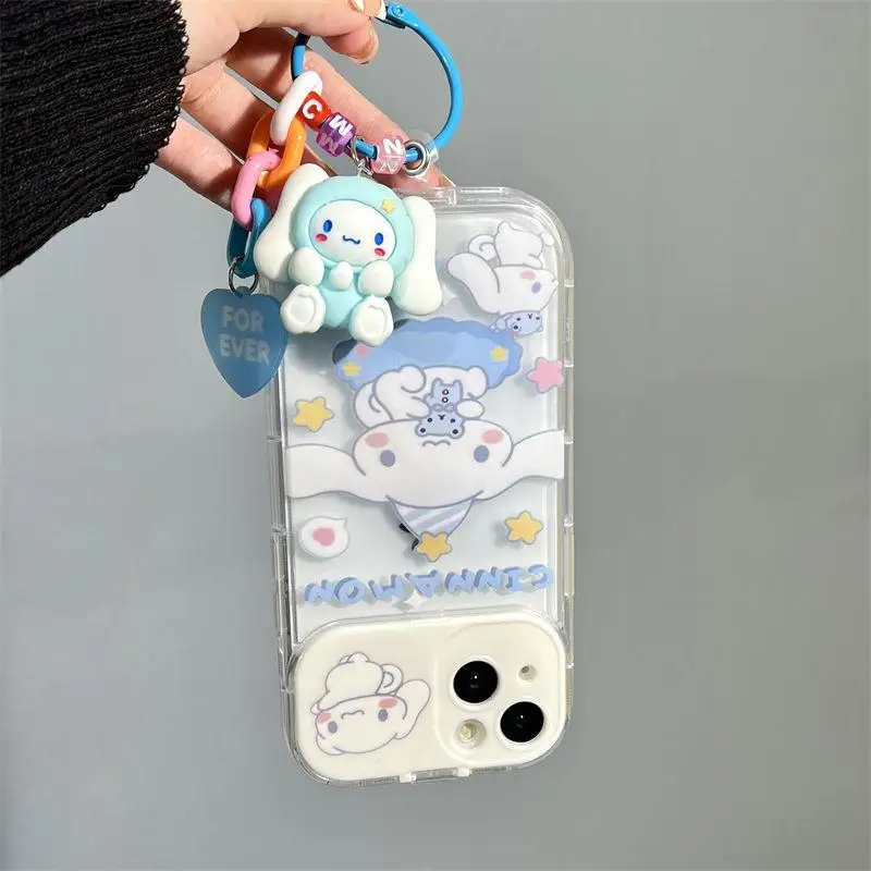 Sanrio Kuromi Makeup Mirror Film Holder Phone Case For iPhone 15 14 13 12 11 Pro Max X XS XR 6 7 8 Plus 6S Cinnamoroll Cover