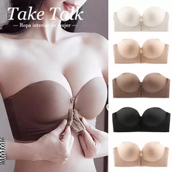 Front Closure Push Up Bras Women's Sexy Seamless Plunge No Steel Brassiere Thick Female Underwear Solid Color Invisible Lingerie