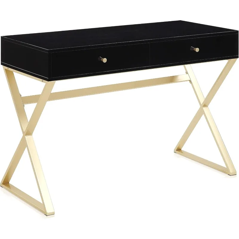 Modern 42 Inch Makeup Vanity Dressing Table or Home Office Computer Laptop Writing Desk with Two Storage Drawers, Wood Top