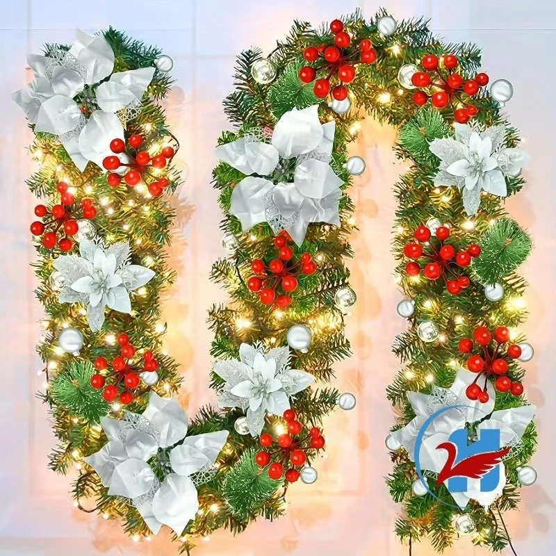 

Christmas decoration PVC pine needle mixed 2.7 meters rattan encryption door hanging ornaments gold red wreath