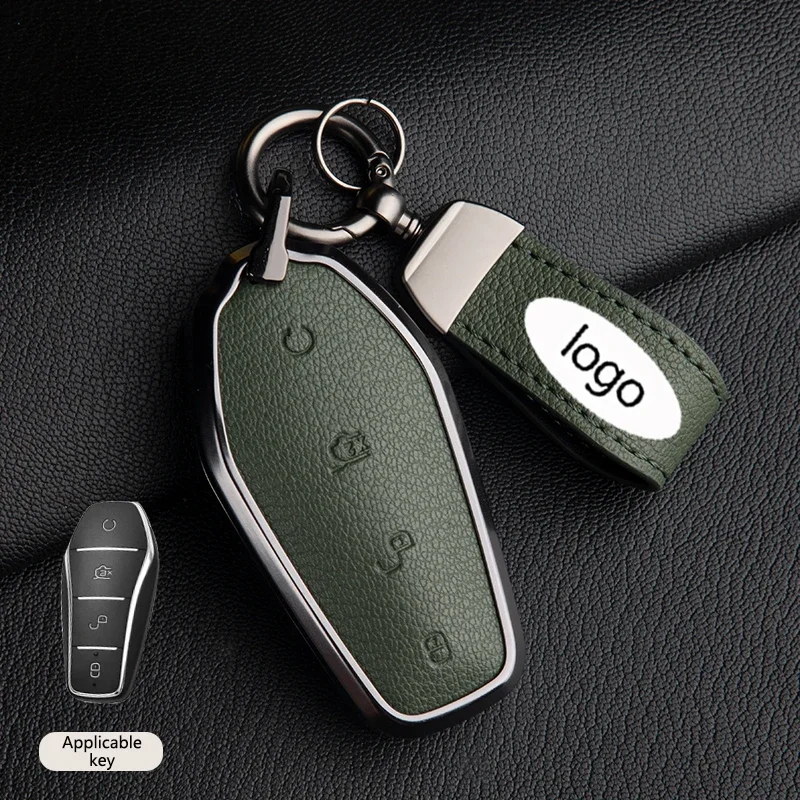 For BYD Qin Plusdmi Atto Song 3 Han EV Dolphin Aluminium Alloy Leather Car Key Case Remote Control Protect Cover Accessories