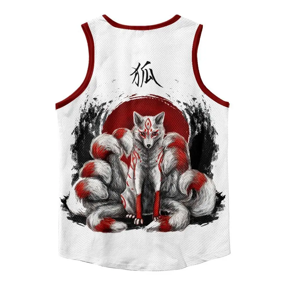 Men Sportswear White Fox Print Vests Summer Gym Tank Top Men Bodybuilding Fitness Sleeveless Workout Clothing