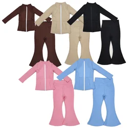 Kids Boutique Clothes Long Sleeve Top With Pants Solid Girls Yoga Sports Set Children Fashion Outfits