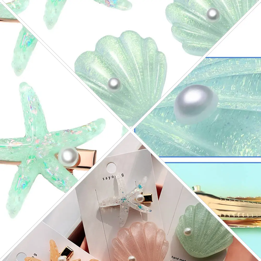 

4 Pcs Shell Hairpin Set Resin Claw Clips Ocean Style Unique Pattern Non Slip Beach Travel Daily Wear Gifts