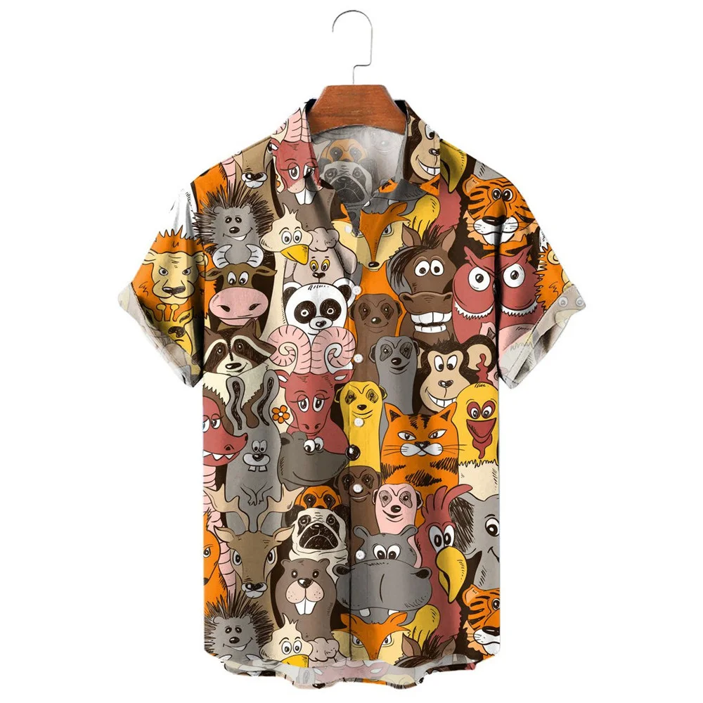 

HX Fashion Men's Shirts Cute Cartoon Animals 3D Printed Casual Shirt Short Sleeve Beach Shirts for Men Clothing Dropshipping