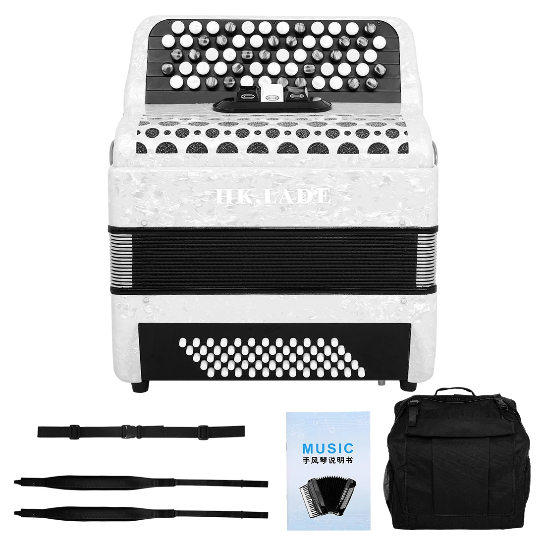 

HK · LADE 62-клавишный аккордеон 60-клавишный стиль басовой кнопки, профессиональный портативный аккордеон Bayan с деталями белого цвета