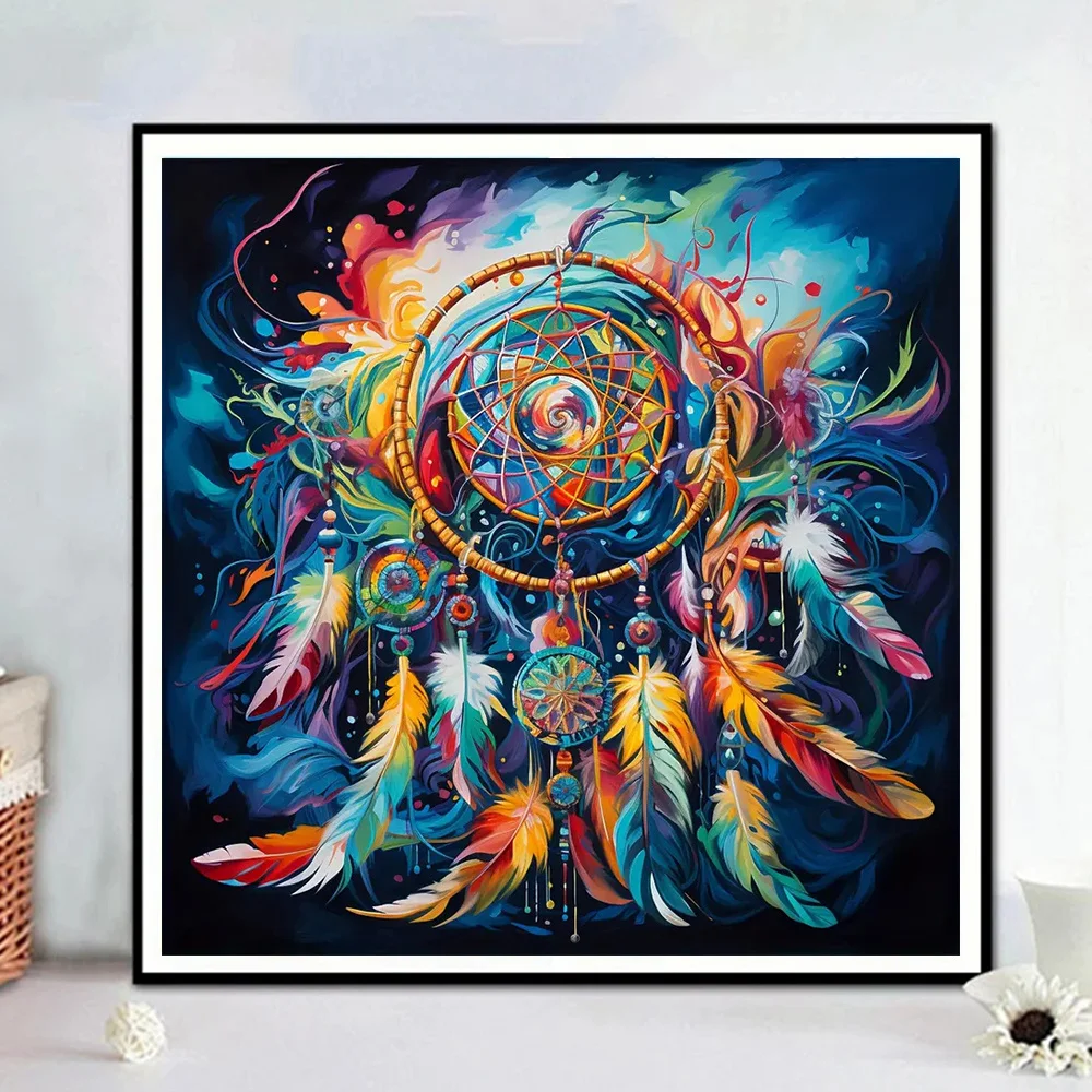 Huacan Full Diamond Painting Dreamcatcher 5d Diamond Mosaic Flower New Home Decoration Handmade Gift