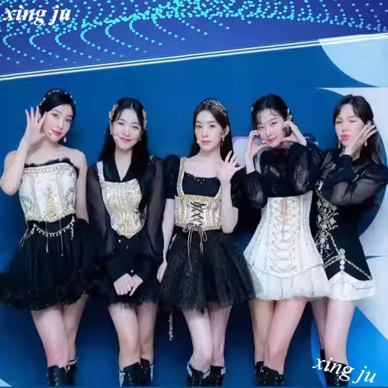 Xing Ju Kpop Women Sexy Princess Party Lace-up Dress Group Concert Jazz Performance Dance Outfits Korean Singer Stage Costumes - view 2