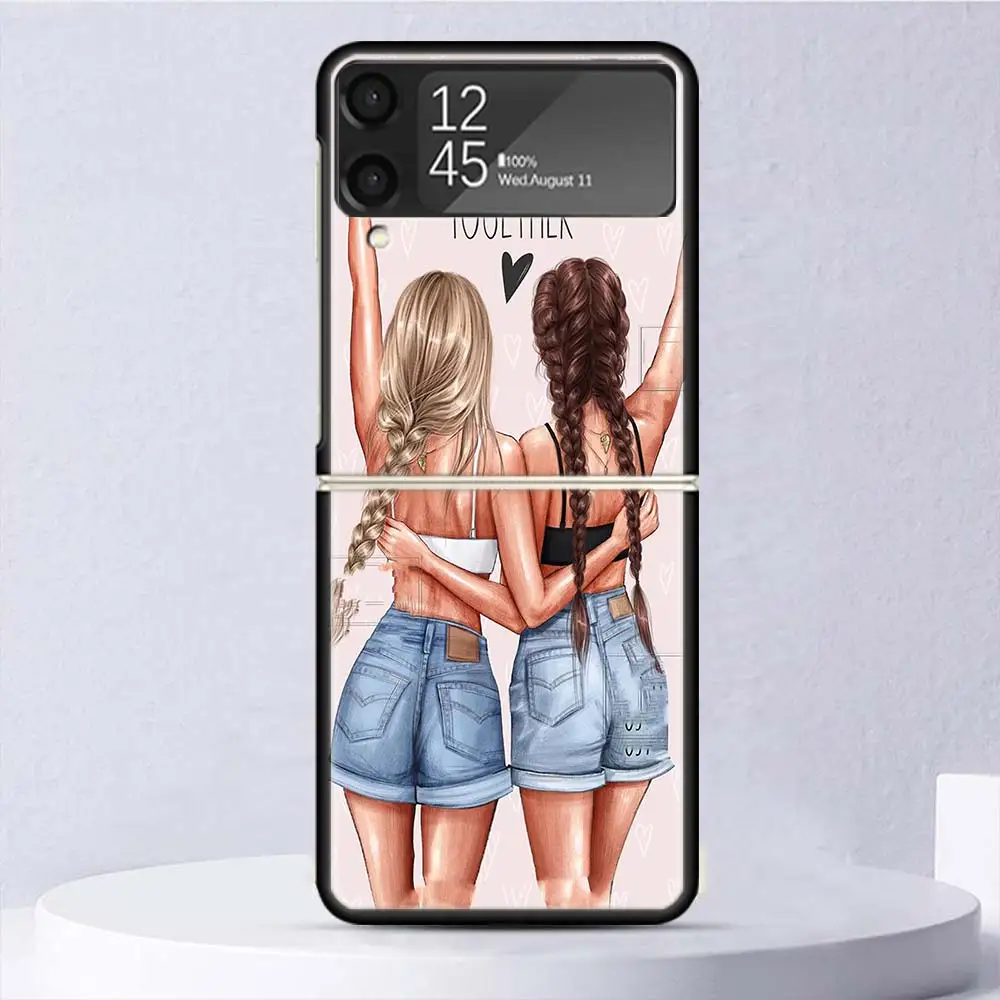 Girls Best Friends Forever BFF Shockproof Hard Case For Samsung Galaxy Z Flip 4 5 3 5G Phone Cover Z Flip3 Flip4 Flip5 Black Fun