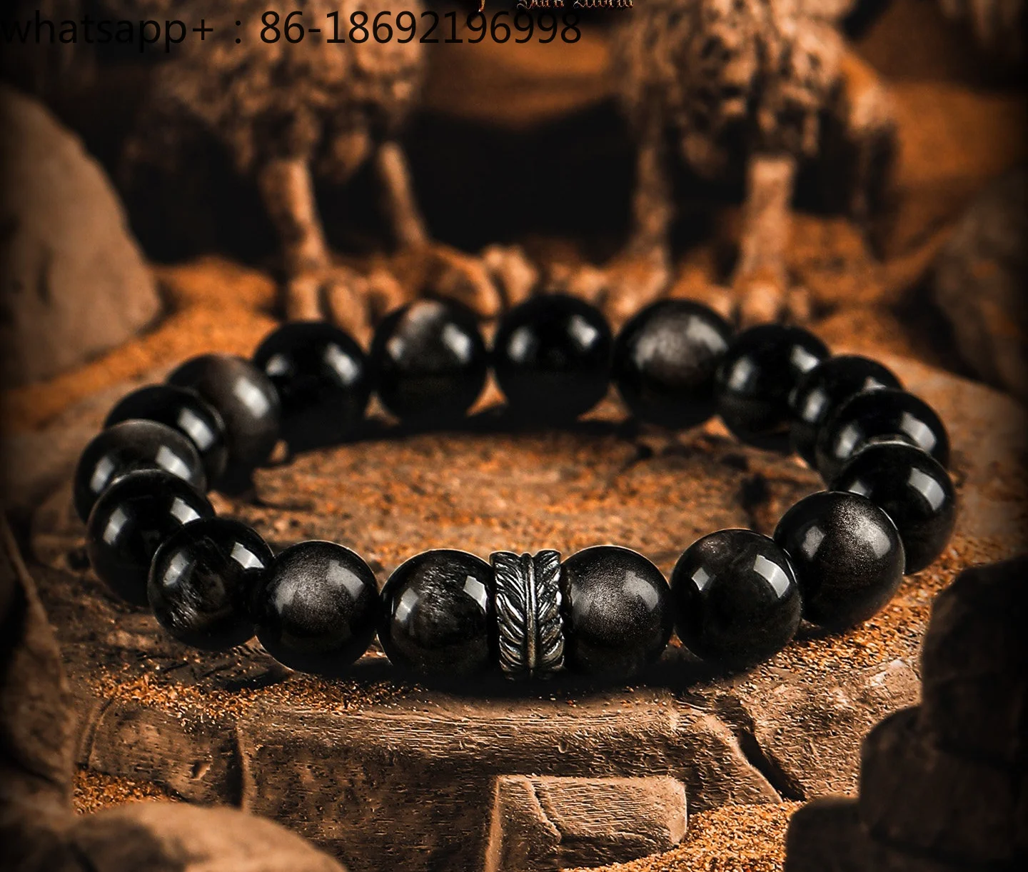 [Holy Feather] Gold and Silver Obsidian Bracelet Boys Bracelet Couple Simple