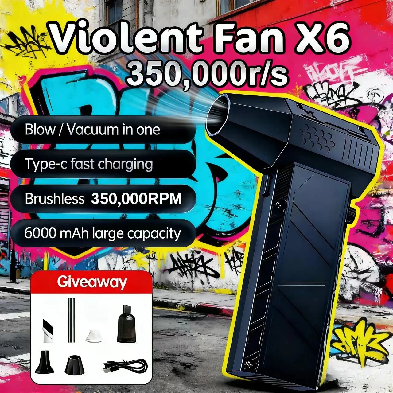 

350 000 об/мин X6 воздуходувка мощный пылесос быстрая зарядка сильный ветер бесщеточный жестокий вентилятор для уборки автомобиля/компьютера