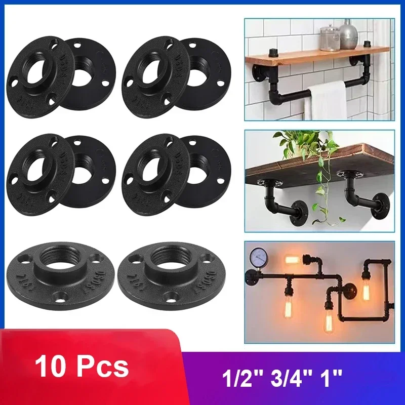 

10Pcs Malleable Flange Aluminum Alloy Pipe Fittings Wall Mount Floor 1/2" 3/4" 1" BSP Antique Flange Piece Hardware Tools