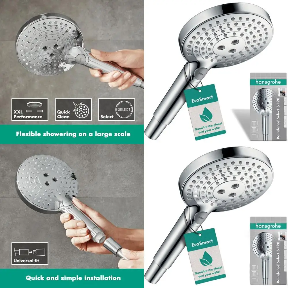 Efficient 3-Spray Chrome Hand Shower, 120 cm, 9 L/min Water-Saving, Model 26531000
