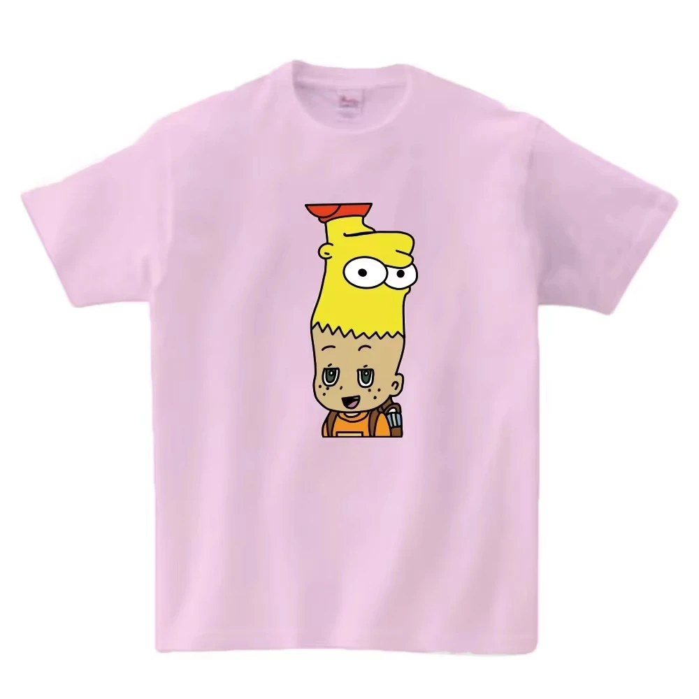 2026 New Bart Simpson Mixed Cartoon Character T Shirt Front Print Funny Anime Graphic Unisex Casual Cotton Short Sleeve Tee