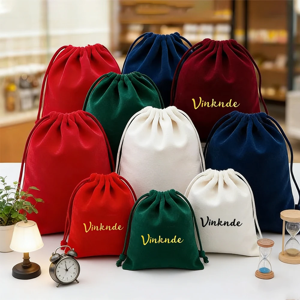 

Custom Logo Bag Jewelry Pouch Custom Size Pink Velvet Cotton Canvas Drawstring Bags Cosmetic Jewelry Earrings Ring Dust Pouches