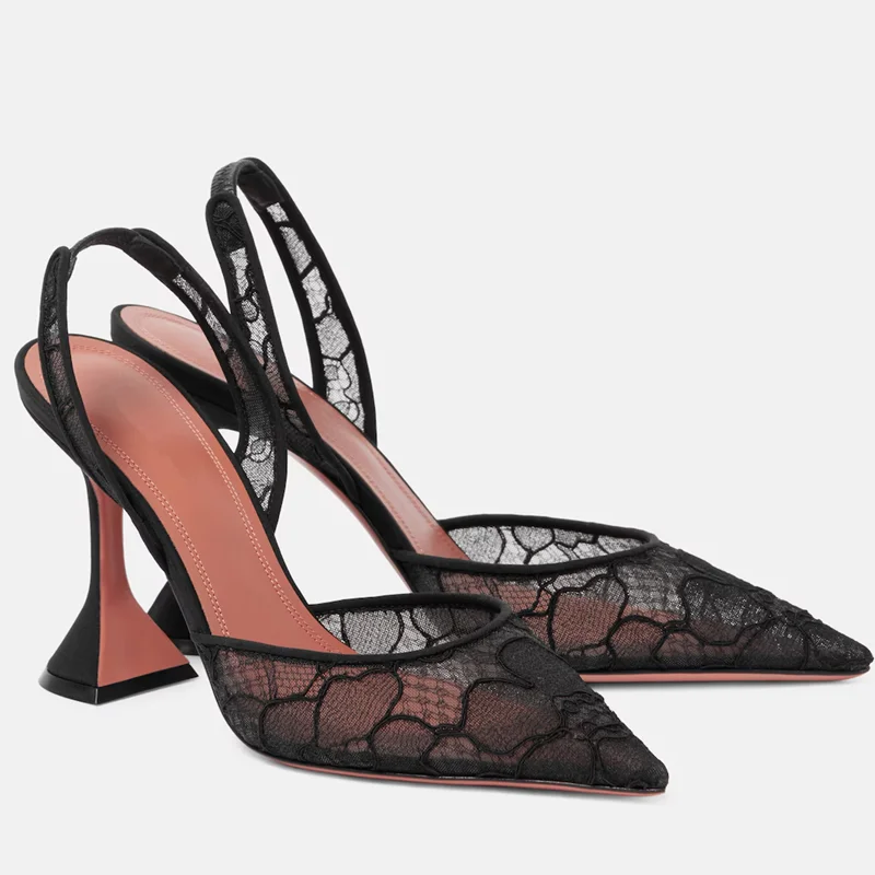 

Lace Embroidery Wine Glass Heel Sandals Sexy Pointed Toe Customized Size 35-45 Ankle Warps New Arrivals Women Modern Shoes