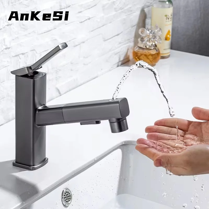 

Pull Out Type Bathroom Faucet Hot and Cold Water Outlet Bathroom Sink Faucet Three Mode Water Outlet Washbasin Faucet Tap