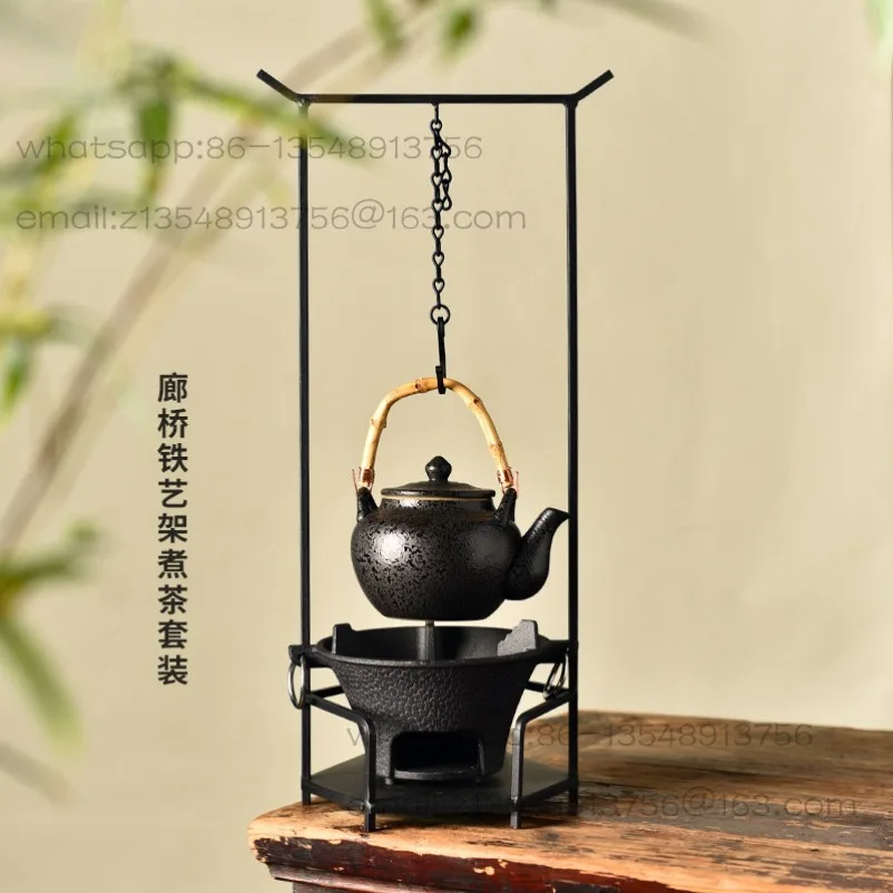 New Chinese style tea brewer set with adjustable iron frame hook tea room hanging pot boiling water lifting beam pot charcoal