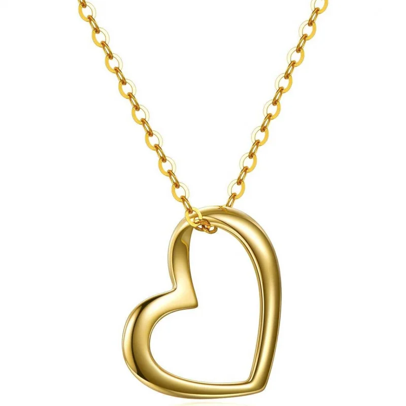 

Solid 14k Gold Heart Necklace for Women, Wife/Mother/GF Birthday Gift, 16+2"(50.8cm) Elegant Love Present
