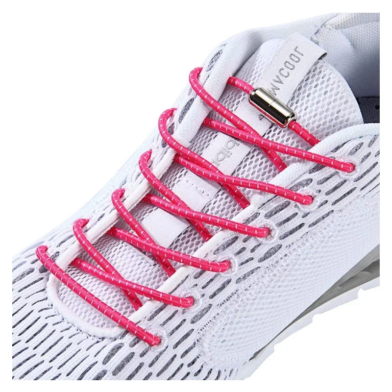 1 Pair No Tie Shoelaces Elastic Reflective Shoe Laces Round Metal Locking for Sneakers Lazy Shoes Lace Accessories Unisex