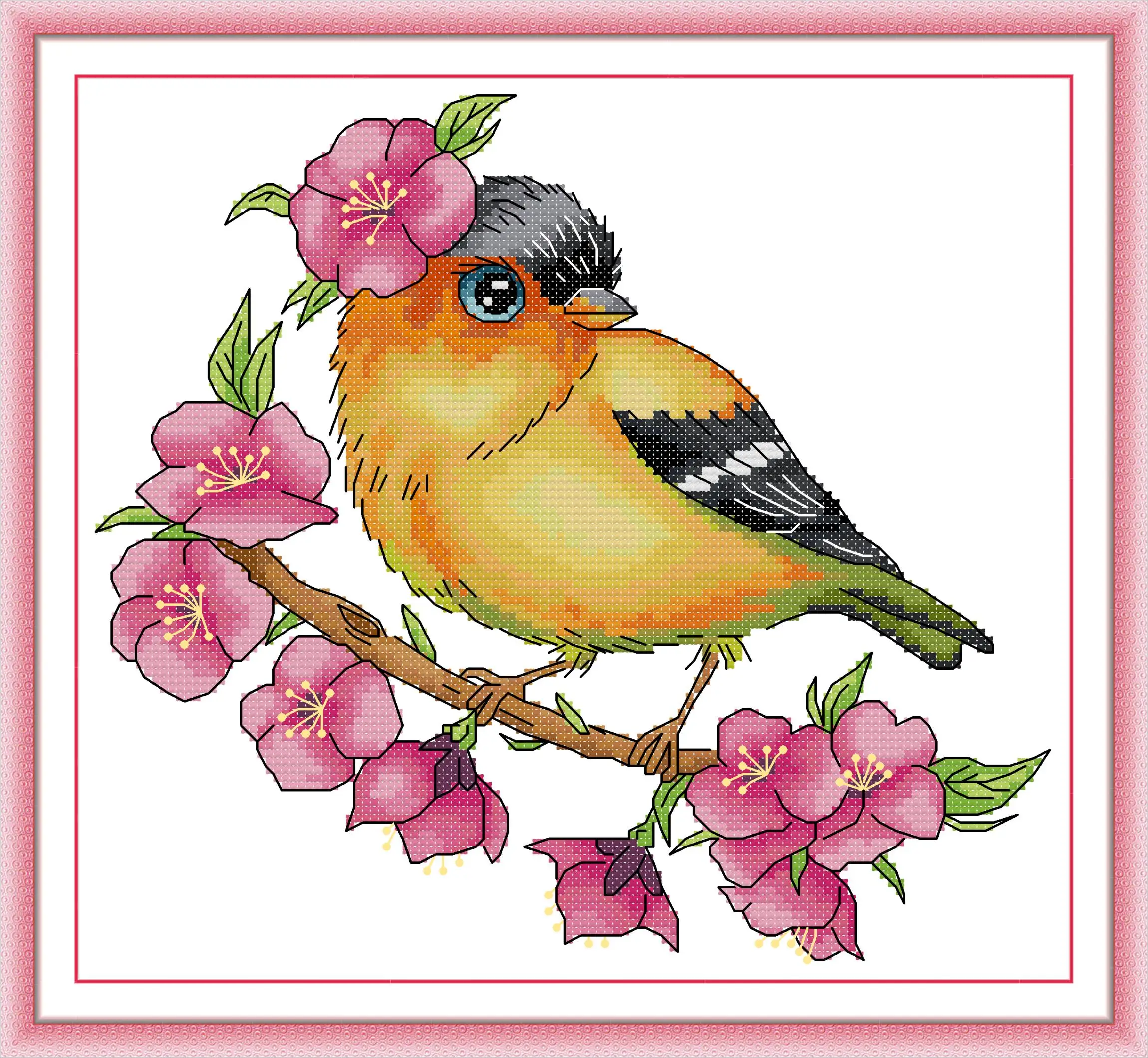 

Maydear Full Cross Stitch Kit, 11CT/14CT/16CT/9CT Aida Fabric,DMC Threads Sewing Pattern Embroidery Set-Spring Bird