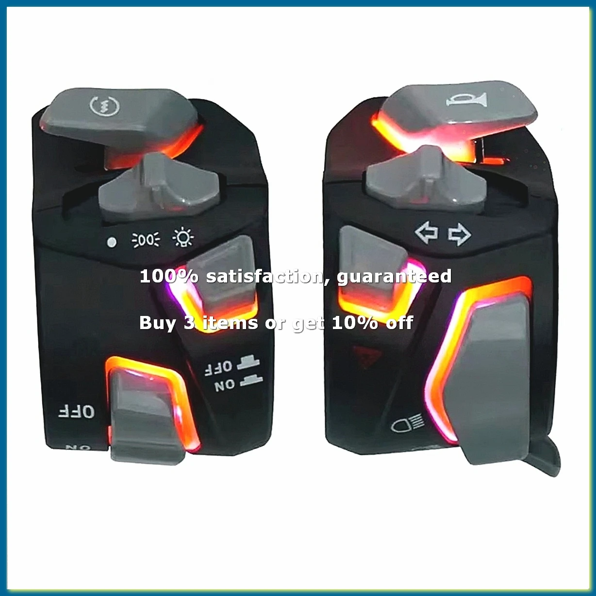 ●7/8in 22mm Universal Motorcycle Handlebar Switch Headlight Warning Turn Flash Light Signal Horn Start Button with LED B-A57M