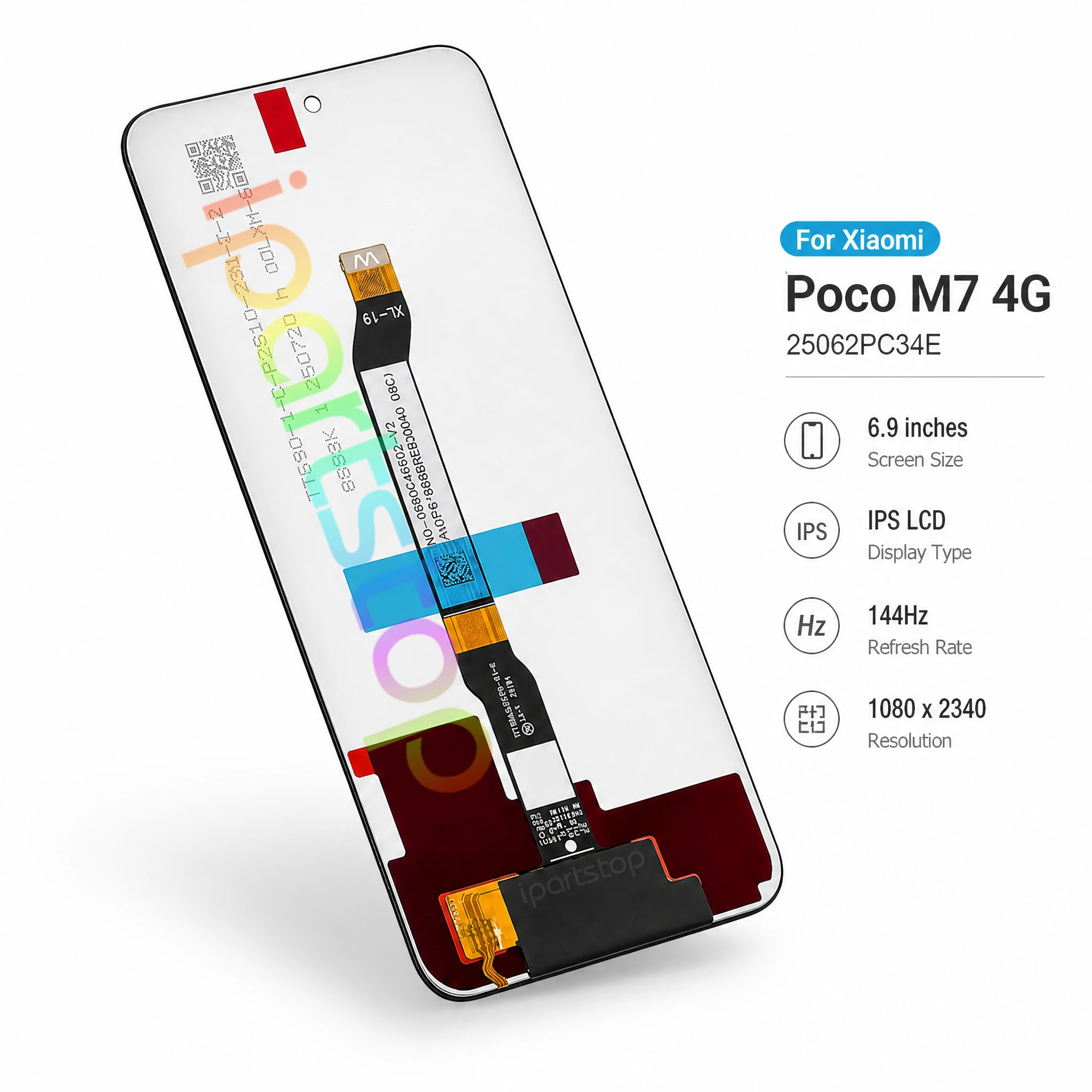 iParts Replacement New Display for Xiaomi Poco M7 4G 25062PC34E 144Hz IPS LCD Touch Screen Digitizer with Frame Assembly OEM