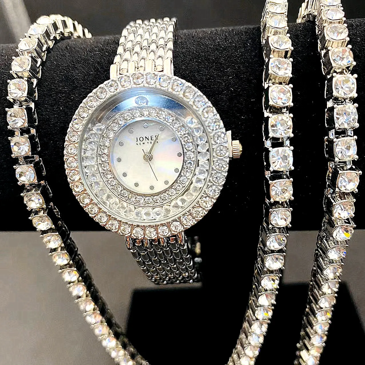 3pcs Luxury Iced Out Watches for Women Gold Watch Tennis Chain Bracelet Necklace Bling Ladies Jewelry Set Women Watch Relojes