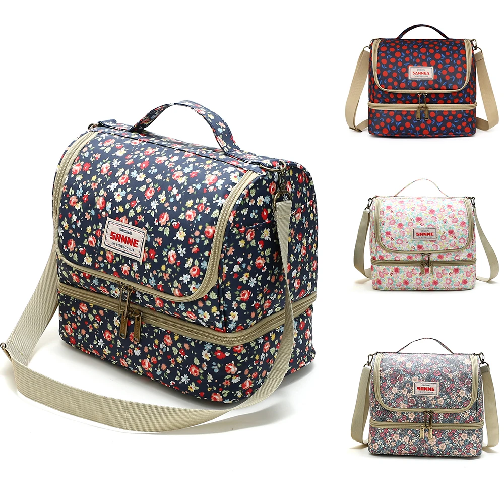 Doppellagige, bedruckte Lunch-Tasche mit großem Fassungsvermögen und dicker Isolierschicht, Kühltasche.