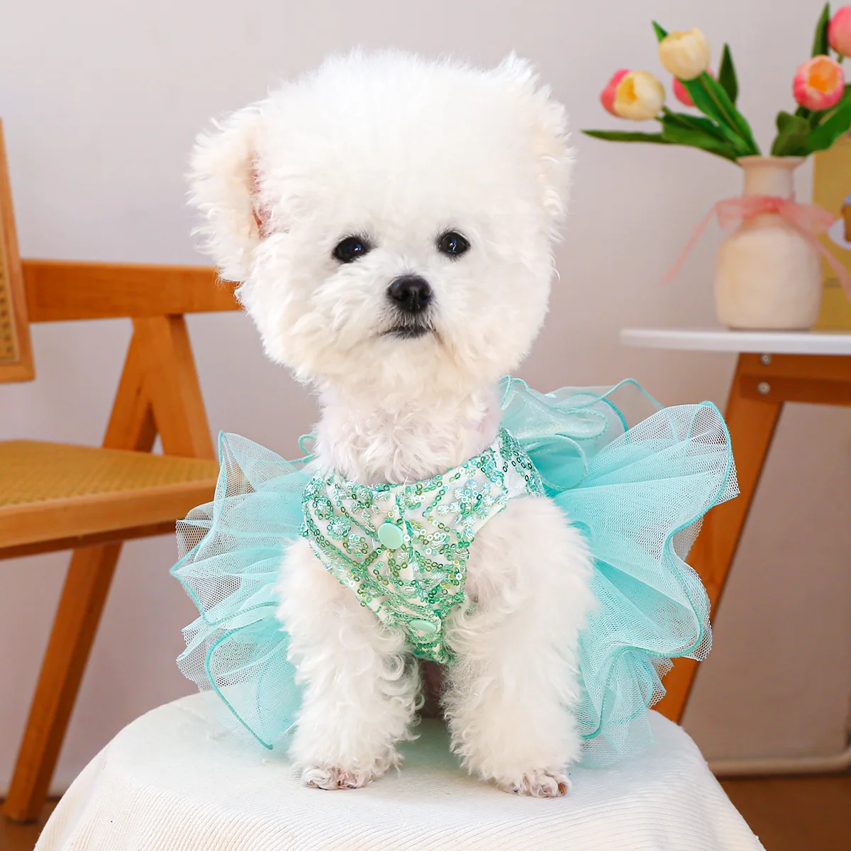 2026 pet clothing, dog and cat clothing, fluffy gauze, blue galaxy wedding dress, panda style