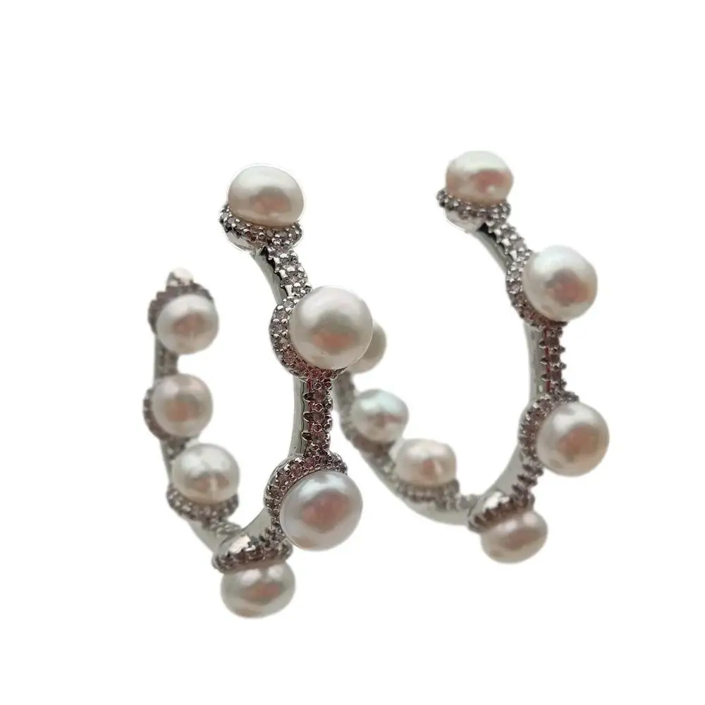 Y.YING Mode Süßwasser Zuchtperlen Ohrringe Cz Pave Pave Kreis Ohrringe Schmuck