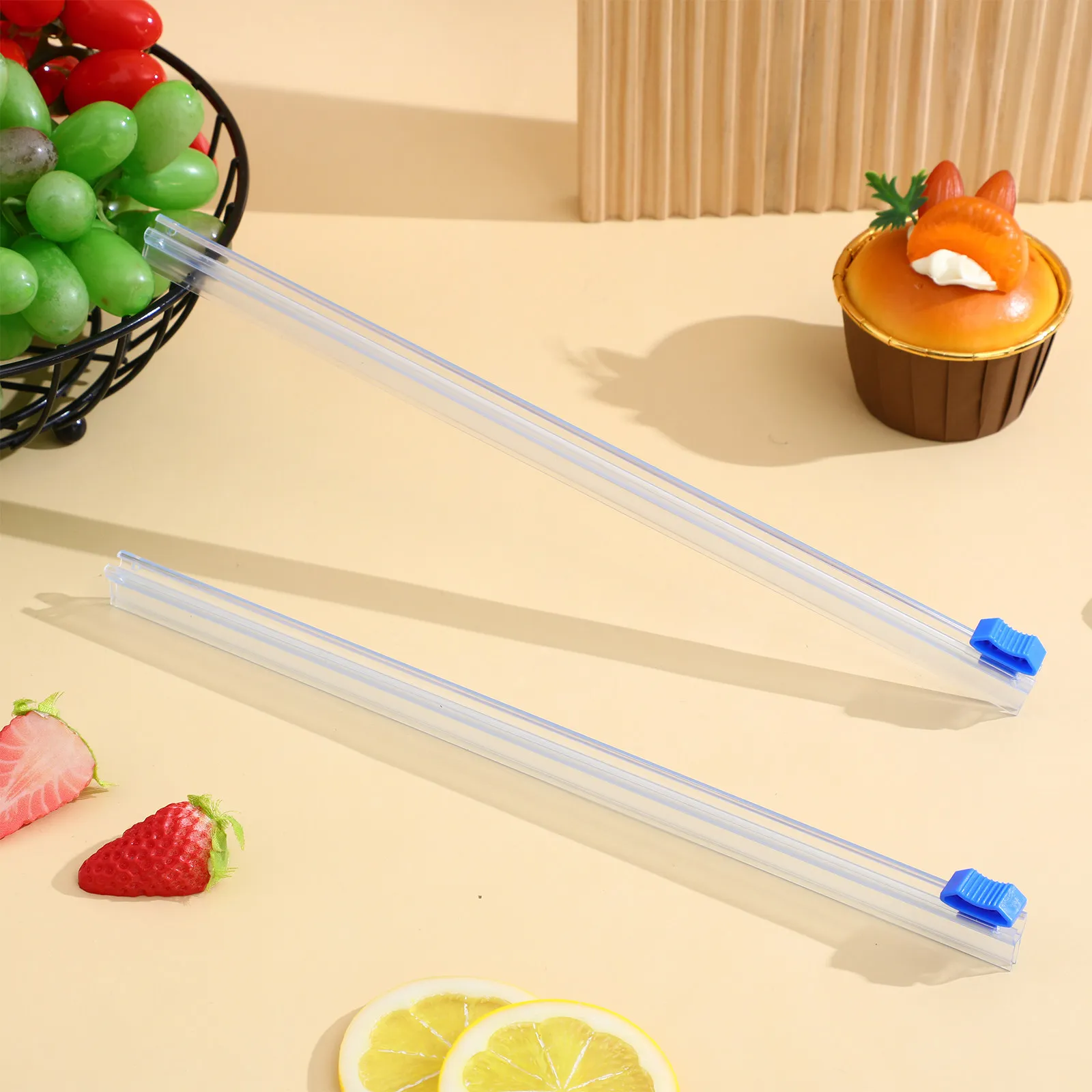 2Pcs Cling Film Roll Cut Blades Plastic Wrap Dispenser Slide Cutter Food Packing Film Cutter Kitchen Gadget Wear-Resistant
