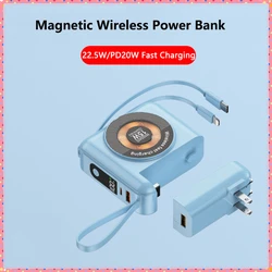 20000mAh Magsafe Power Bank 22.5W Fast Charging Powerbank with Cable AC Plug Wall Charger for iPhone 15 Xiaomi Samsung Poverbank