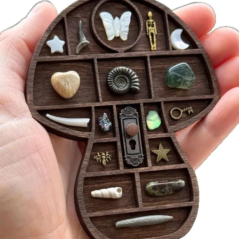 Compact Wood Collector Display Rack Minimalist Desktop Showcase for Tiny Ornaments Gem Jewelry Art Decor Gift