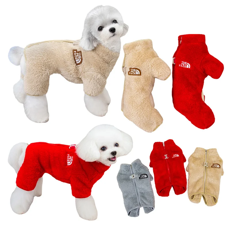 New Autumn Winter Dog Pet Clothing Plush Thickened Double-sided Velvet Zipper Pet Jacket Lovely Outdoors Chihuahua Jumpsuits