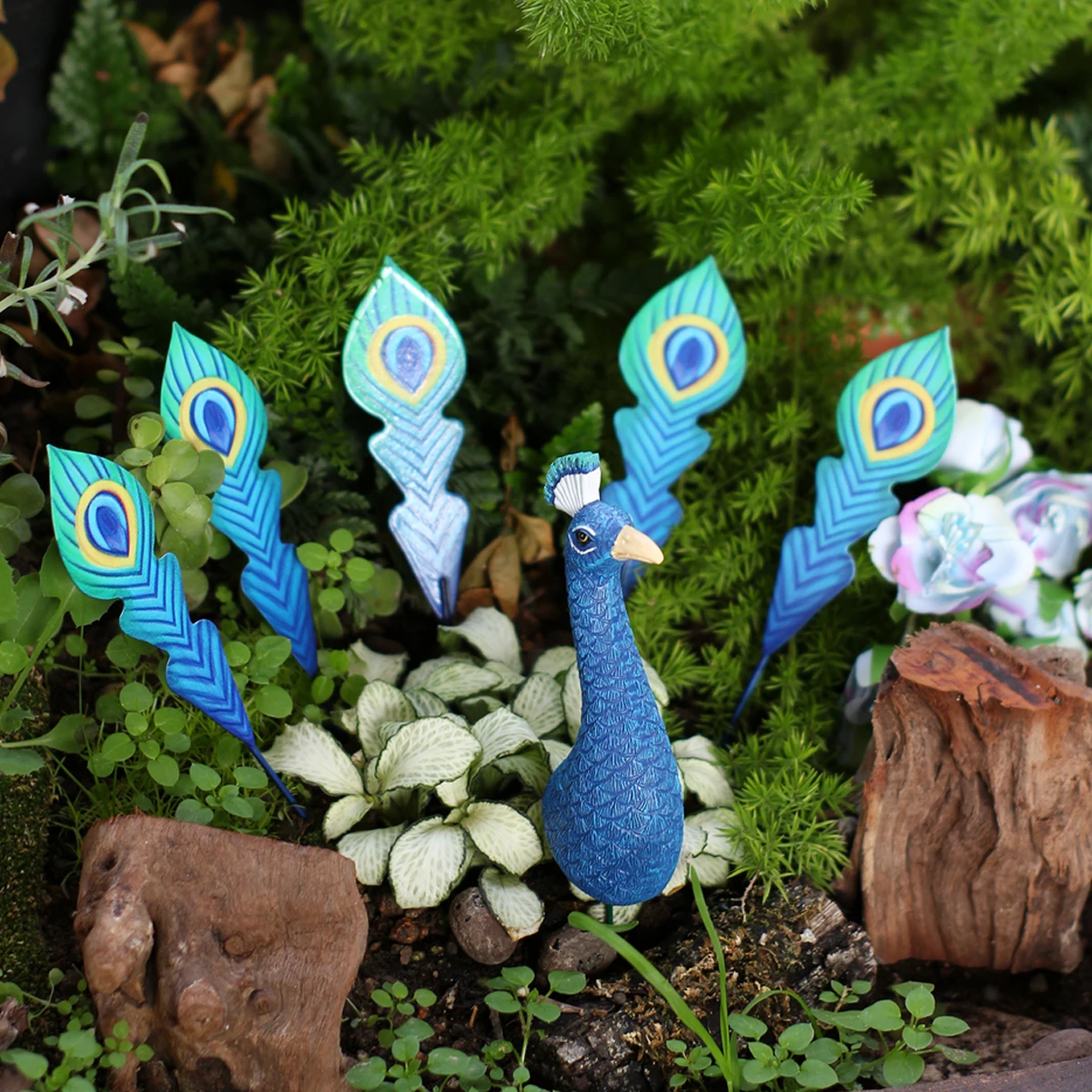 6 Creative Garden Peacock Splicing Statues, Fun Garden Peacock Garden Plugin, Resin Crafts, Metal Tail