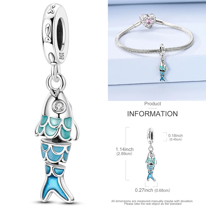 925 Sterling Silber Ozean-Meerestier-Charm-Perlen Wal Delfin Seepferdchen Oktopus Krabbe Mantarochen für DIY Armband Halskette Geschenk – Detail 19