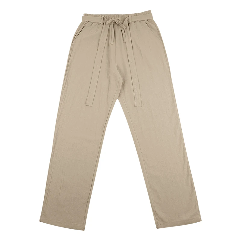 Herrenhose aus atmungsaktivem Leinen mit geradem Bein und elastischem Bund, lässige Urlaubshose für den Strand. – Detail 6