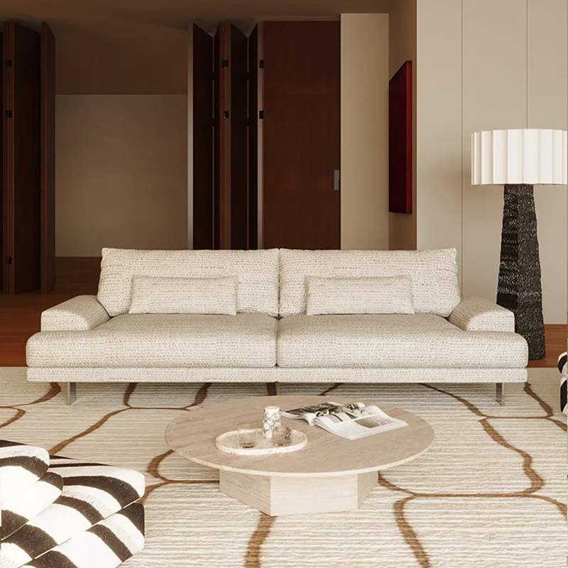 Italian cotton and linen fabric sofa living room down retro modern simple high-footed suspension straight row three-person sofa