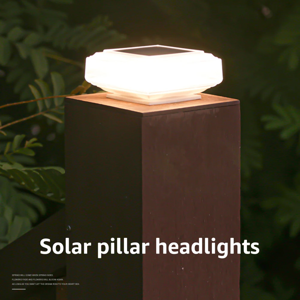 Solar Post Lights With Clear Lampshade 2 Light Modes IP65 Waterproof Warm Light Square Street Lamp For Deck Patio Garden