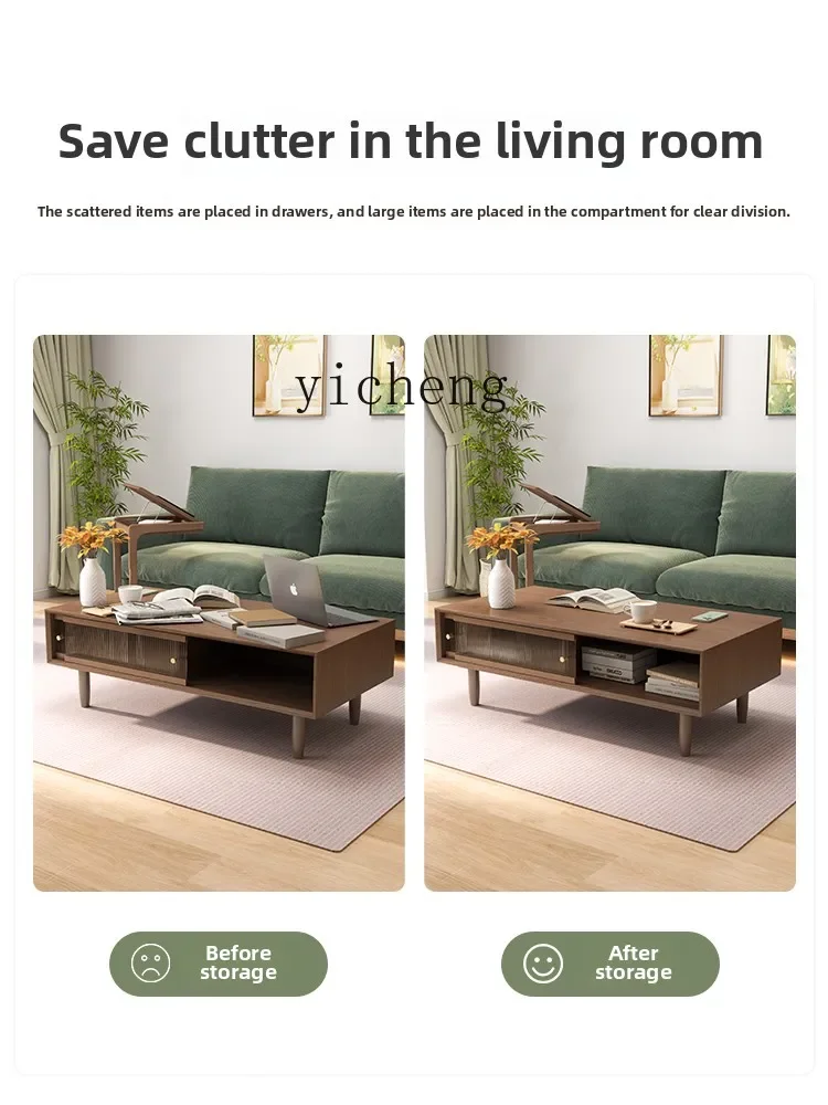 X5-18  solid wood coffee table TV cabinet combination living room household square coffee table modern simple tea table view 2