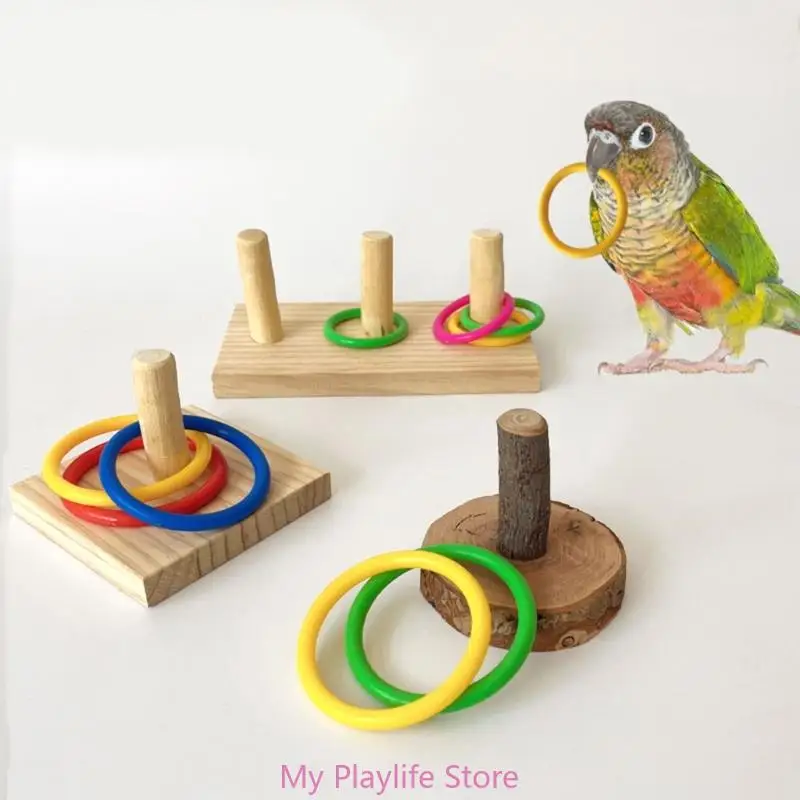 Bird Training  Parrots Beak Grinding Toy Bird Educational Toy with Color Rings Cockatiel Molar Toy Intelligence Block Puzzle