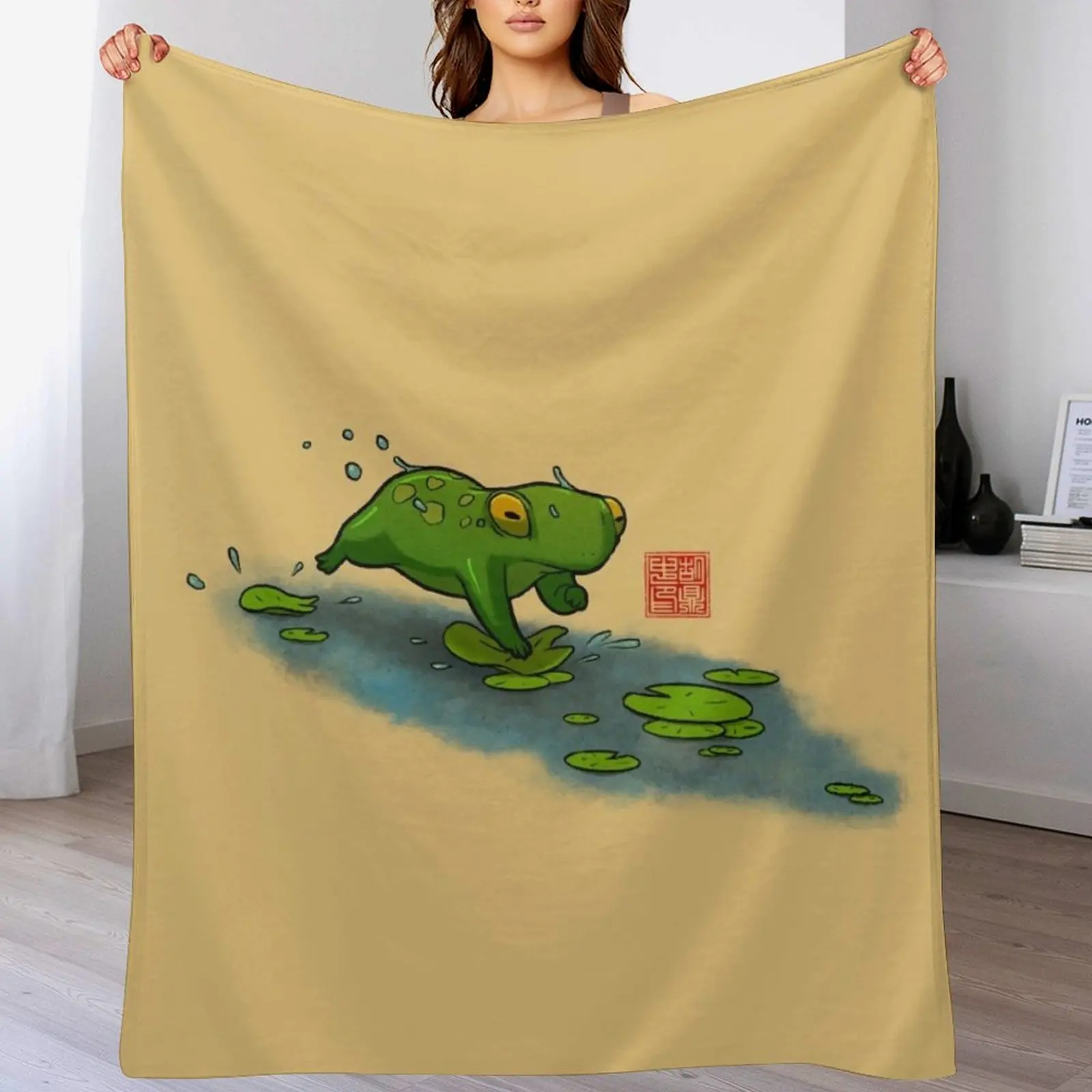 frog cat lilypads Throw Blanket