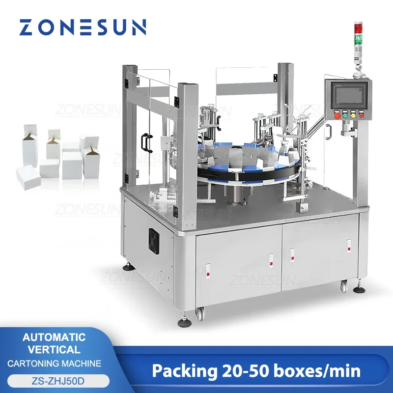 ZONESUN Automatic Carton Boxing Packaging Machine All In One Turntable Cosmetic Bottle Tube Packing Hand Cream ZS-ZHJ50D